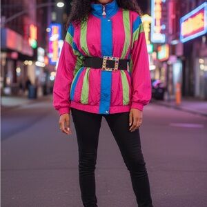 Vintage Colorful Women's Windbreaker Jacket. Belt not included.